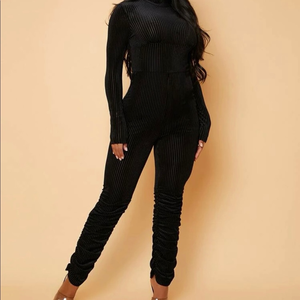 Velvet mock neck jumpsuit